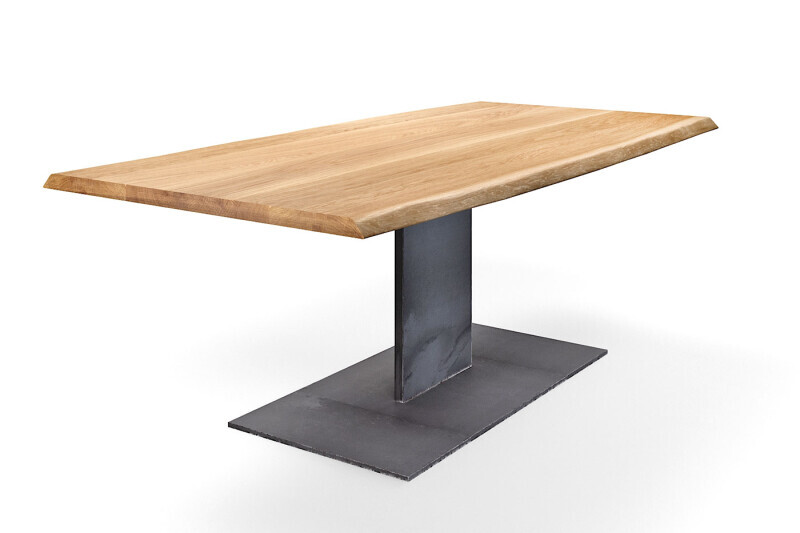 Mittelfuß Tisch Eiche mit Baumkante Alva Premium astfrei - Ansicht 3
