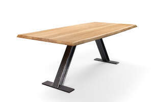 Baumkantenesstisch aus Eiche mit Stahlträger Tischgestell