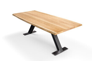 Baumkantenesstisch aus Eiche astfrei mit Stahltr&auml;ger Tischgestell Modell Arik - #custom.ansicht# 3