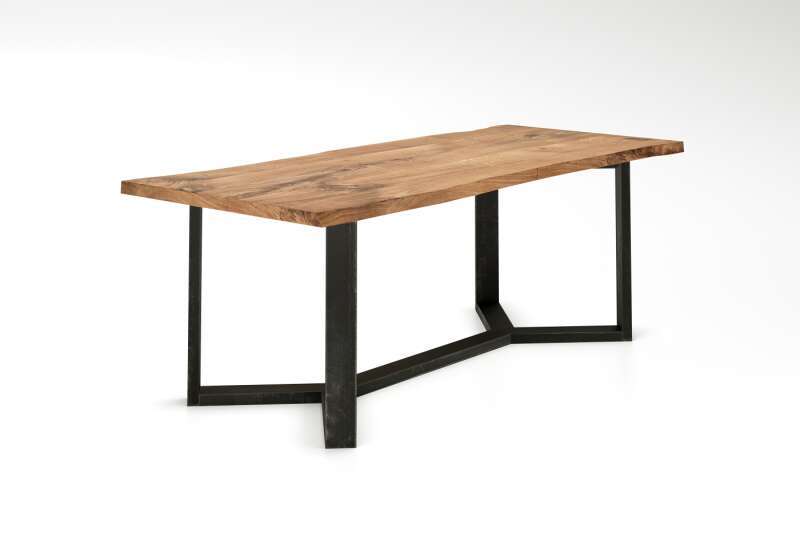 Holztisch mit Baumkante aus Eiche mit Metallgestell nach Maß Modell Caspa