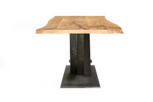 Baumkanten Esstisch mit Mittelfußgestell aus Stahl Lennox