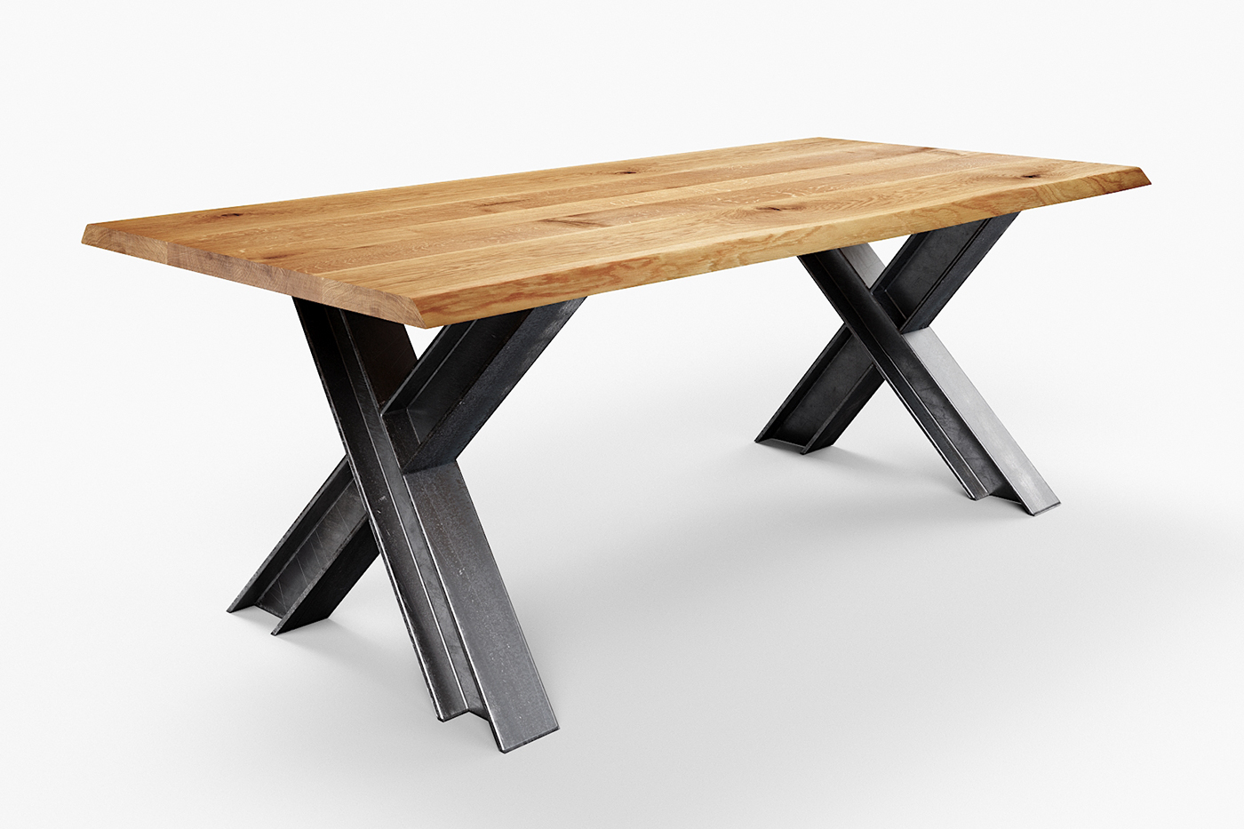 Wildeiche Esstisch mit Baumkante Industriedesign