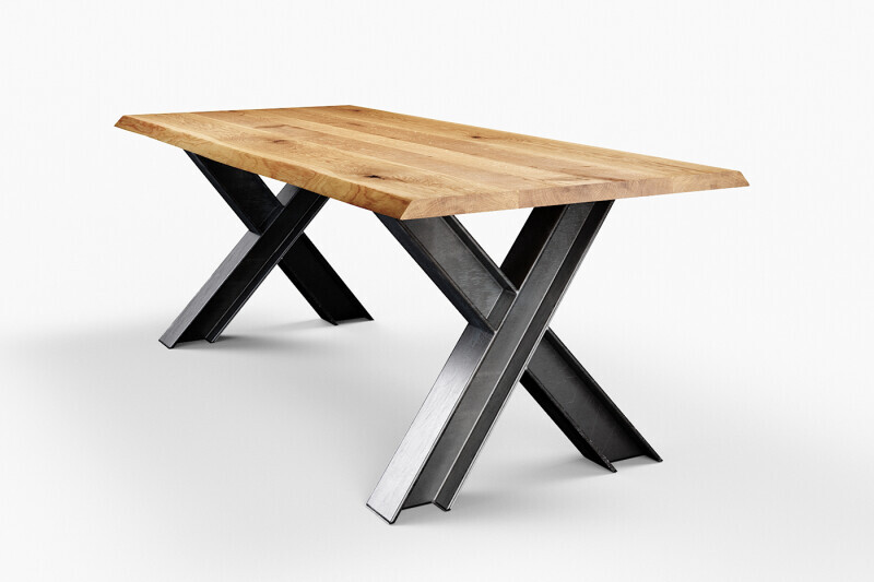 Wildeiche Esstisch mit Baumkante Industriedesign Paron - Ansicht 3