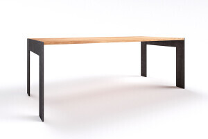 Moderner Eiche Tisch mit flachen Stahl Tischbeinen