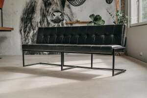 Schwarze Buffaloleder Sitzbank gepolstert 226cm Amali - #custom.ansicht# 2