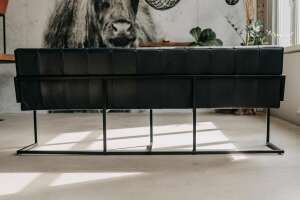 Schwarze Buffaloleder Sitzbank gepolstert 226cm Amali - #custom.ansicht# 3