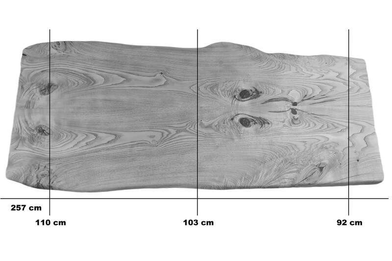 Maße der Tischplatte aus Kastanie mit Baumkante und Astanteil