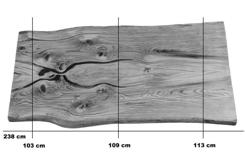 Maße der Esstischplatte mit Baumkante aus Eiche 0157