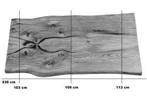 Maße der Esstischplatte mit Baumkante aus Eiche 0157