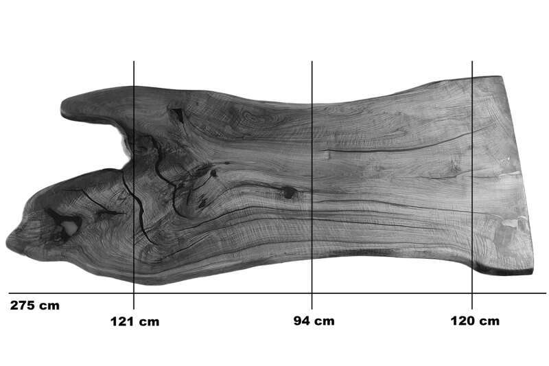 Maße der Tischplatte aus Nussbaum mit Baumkante und Epoxidharzverfüllung 0160