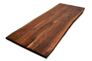 Nussbaum Tischplatte massiv nach Maß mit Baumkante astfrei