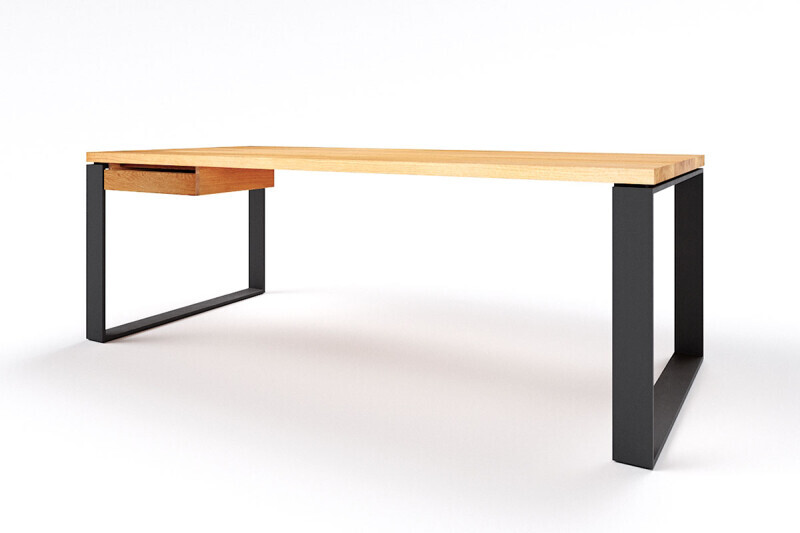 Moderner Chef Schreibtisch aus massiver Eiche und Metall Tischkufen