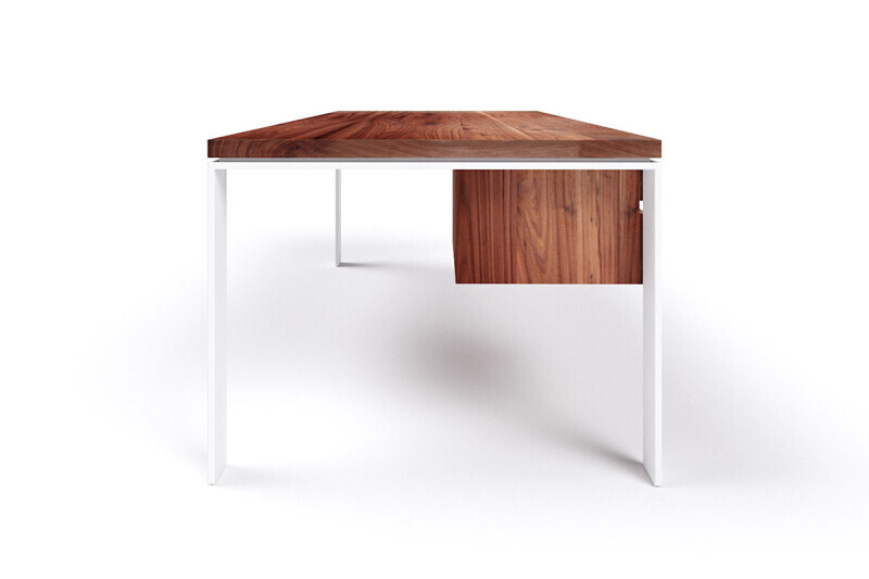 Schreibtisch Nussbaum mit Flachstahl Tischbeinen minimalistisch