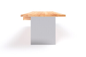 Norvik Schreibtisch mit massiven Tischwangen aus Stahl und Schubkasten-Element aus 
Holz