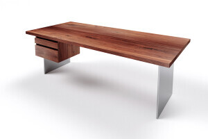 Massivholz Schreibtisch Nussbaum mit Stahlwangen Norvik - #custom.ansicht# 3