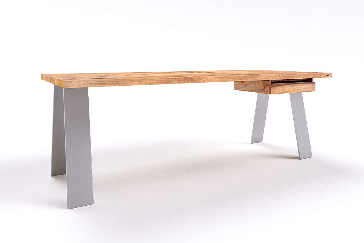 Moderner Massivholz Schreibtisch mit Metallfüßen und Schublade
