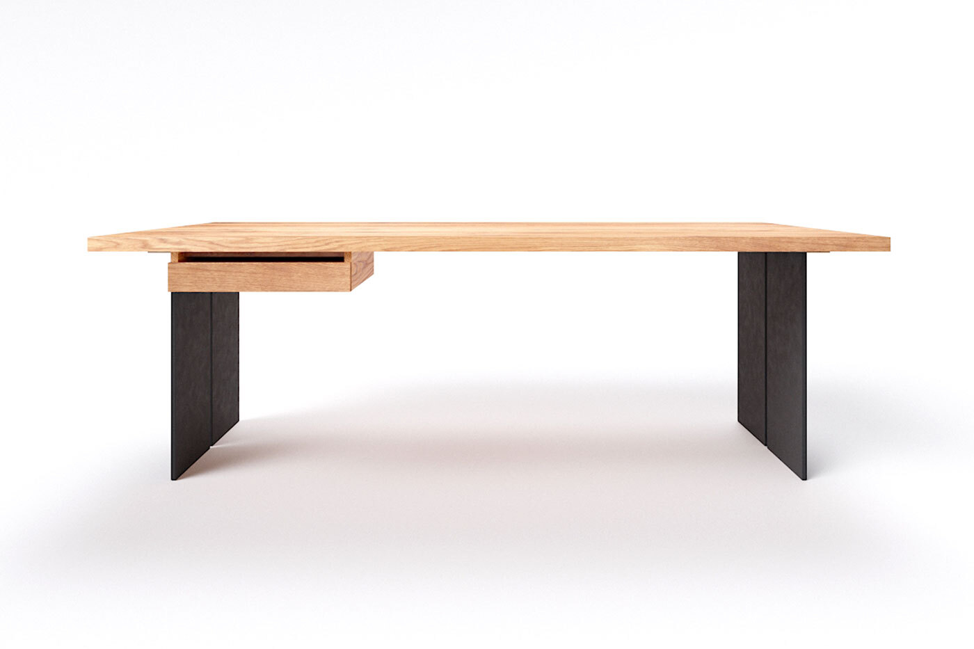 Moderner Massivholz Schreibtisch Eiche mit Stahlwangen und Schublade