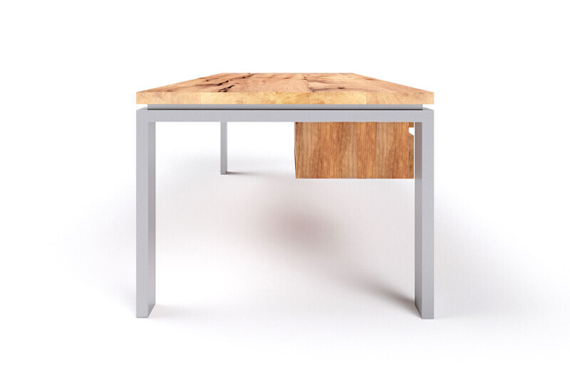 Schreibtisch alte Eiche mit Tischfüßen aus Metall und Schubladen
