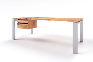 Massivholz Schreibtisch mit alte Eiche Tischplatte und Tischfüßen aus Metall