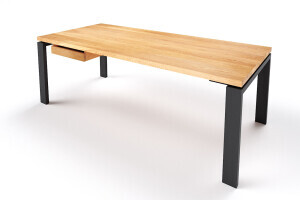 Eiche Massivholz Schreibtisch in astfreier Premium-Qualität mit Stahl Tischfüßen