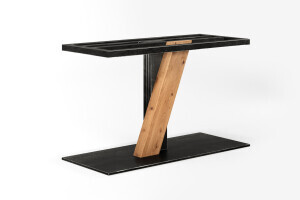 Modernes Mittelfuß Tischgestell aus massiver Eiche und Stahl
