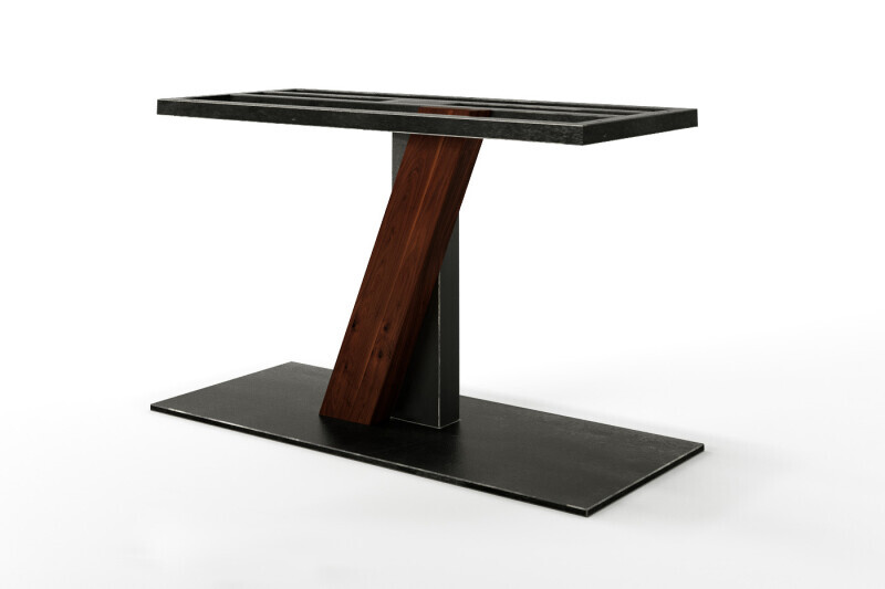 Mittelfuß Tischgestell Stahl mit Nussbaum Holz