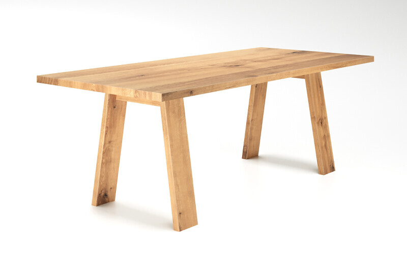Beispielfoto mit Tischplatte auf den Tischbeinen aus Eichenholz vom Modell Jacob