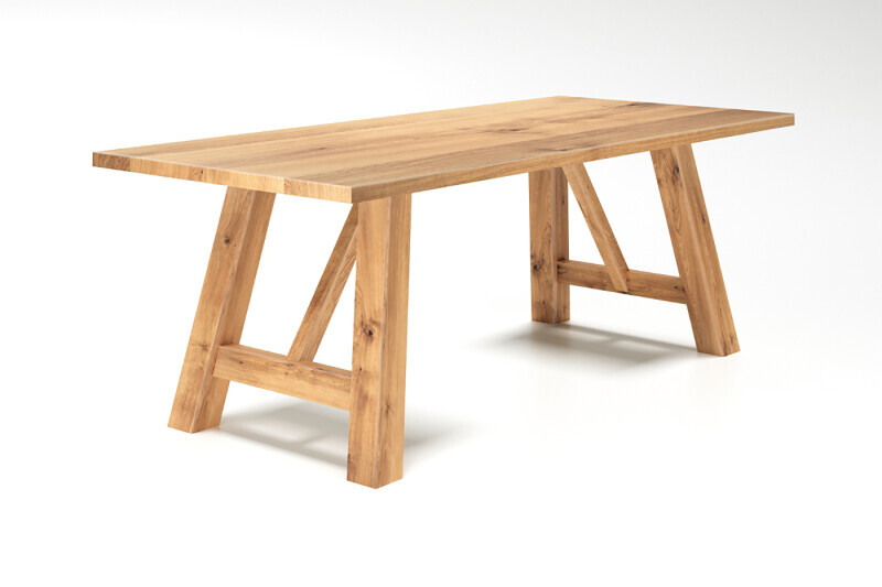 Musterbeispiel mit Tischplatte auf den Tischkufen aus Eichenholz vom Typ Ruben