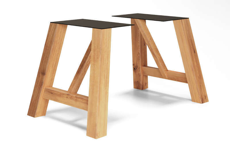 Tischkufen aus Eichenholz mit Aufsetzplatte aus Stahl vom Typ Ruben