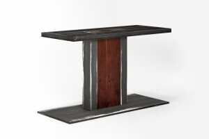 Individuelles Tisch Stahlgestell mit Nussbaum-Holzelementen
