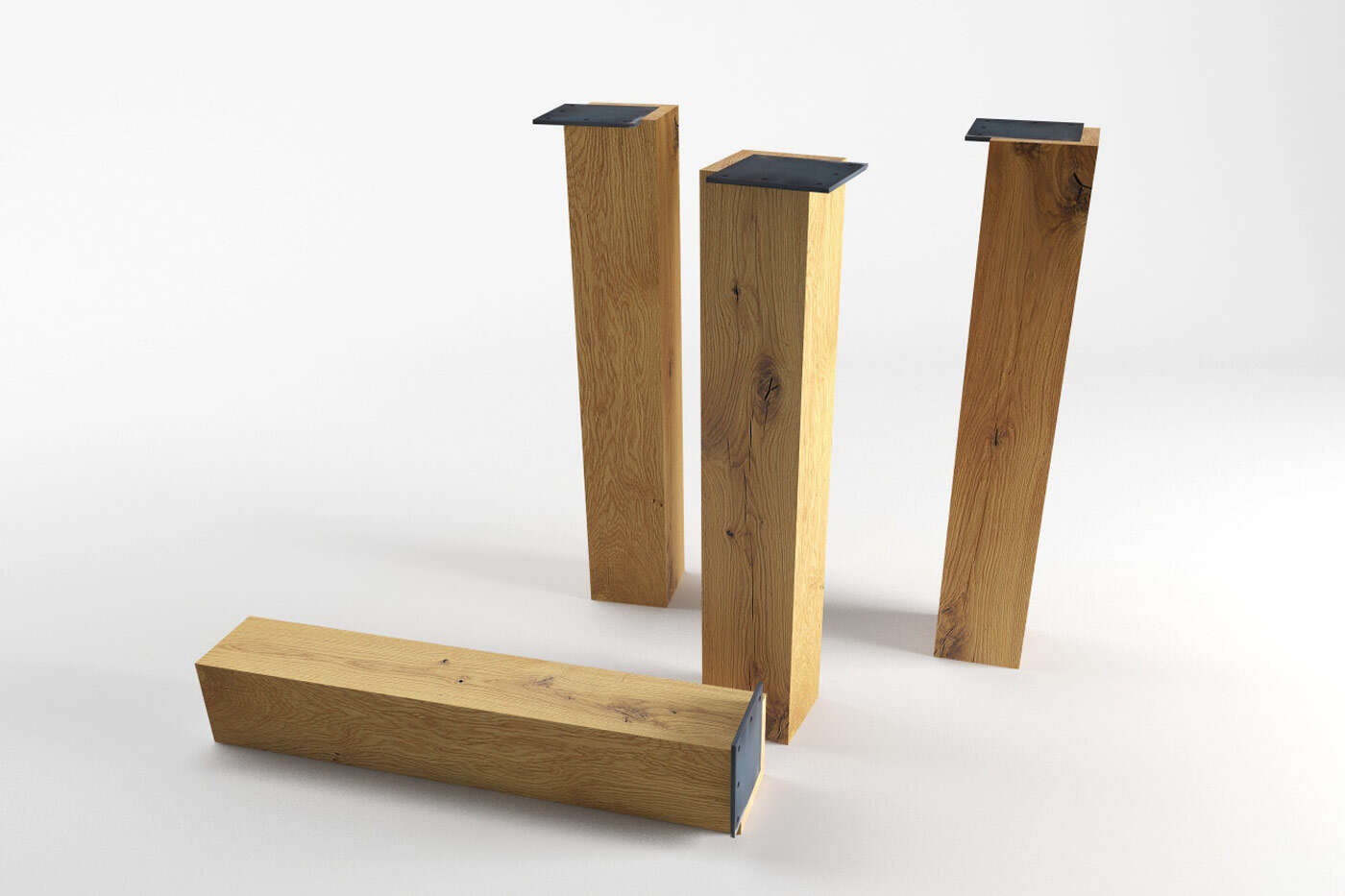 Tischbeine Holz mit Aufnahmeplatte in Stahl Modell Tinn in Eiche massiv