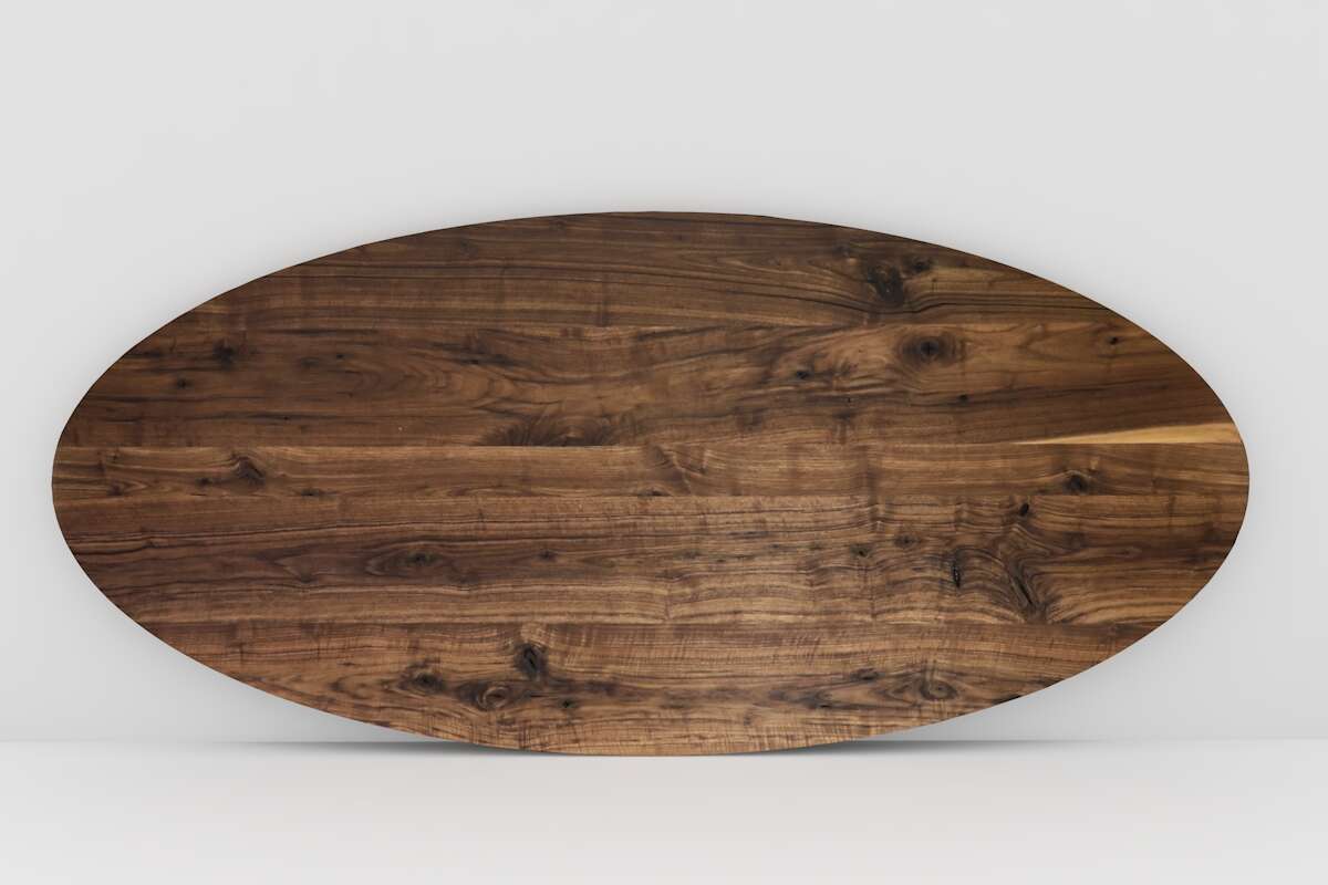 Nussbaum Massivholz Tischplatte oval mit Ast nach Maß