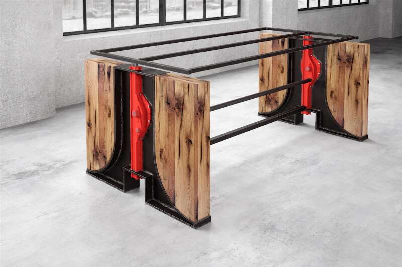 Tischgestell h&ouml;henverstellbar aus Stahl Holz Hookes - #custom.ansicht# 4