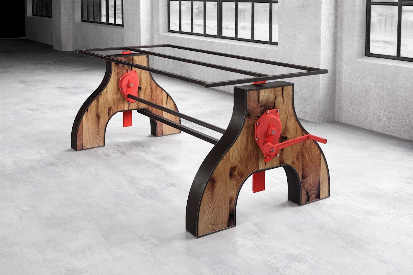 Industriedesign Tischgestell höhenverstellbar Stahl Holz [WOHNSEKTION
