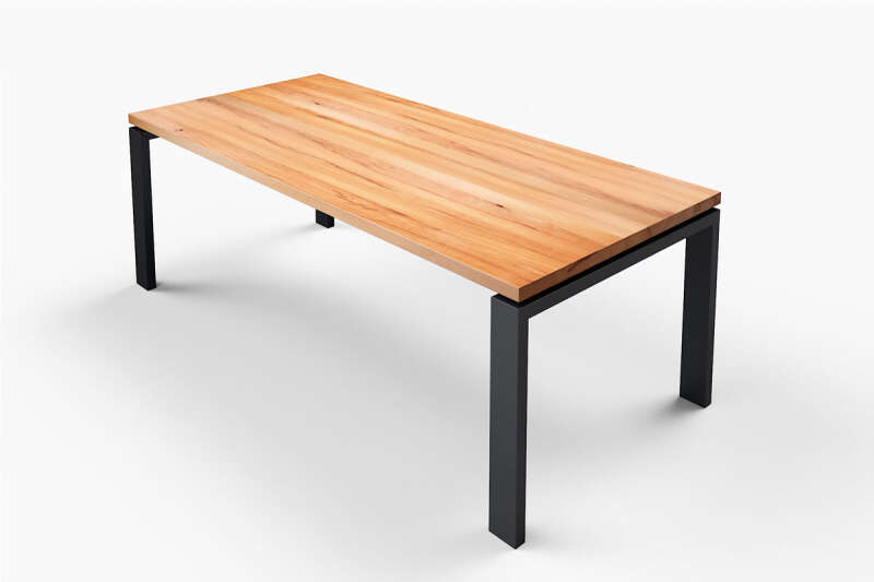 Buche Vollholz Esstisch mit Tischuntergestell in Stahl