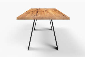 Balkeneiche Esstisch mit Stahl Tischuntergestell