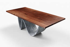 Nussbaumtisch mit Wave Tischgestell Brandung - #custom.ansicht# 3