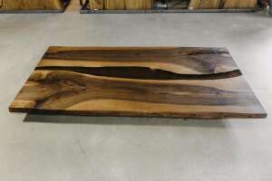 Gespiegelte Nussbaum Tischplatte mit Epoxyf&uuml;llung aus Amerika 200cm - Ansicht 1