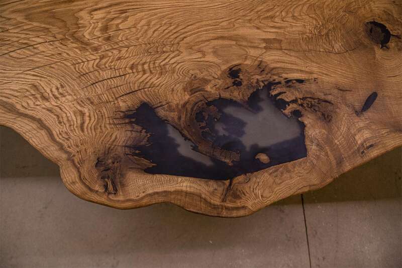 Längsschnitt Baumscheibe Tischplatte Eiche 350 x 145 x 5 cm - Ansicht 5