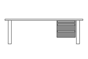 Minimal Design Schreibtisch Eiche mit Schubladen-Element und Flachband Stahlgestell
